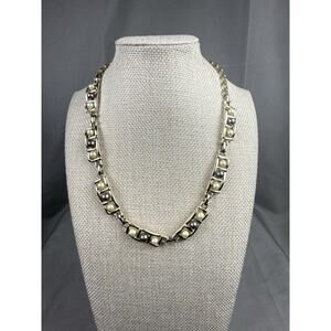 VTG Sarah Coventry Gold Tone Faux Pearl Link Necklace Cream Gray Signed Jewelry